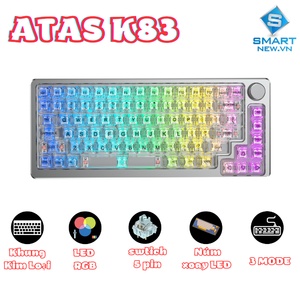 Bàn phím cơ không dây ATAS K83 Trục cơ CRYSTAL AXIS Khung nhôm LED RGB