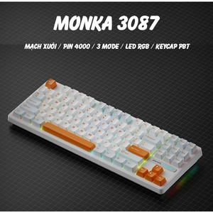 Bàn phím cơ bluetooth không dây MONKA 3087, Led RGB, Kết Nối 3 Mode, Pin 4000mah