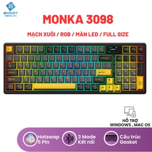 Bàn phím cơ không dây MONKA 3098 LED RGB, 3 Chế độ, Có Màn Hình, Mạch Xuôi, Full Size