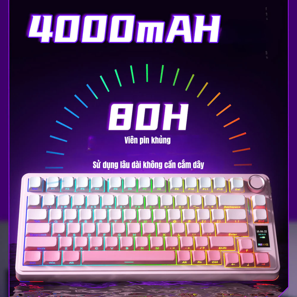 Bàn phím cơ không dây AULA S75 Pro - Màn hình TFT - Không dây - Có núm xoay