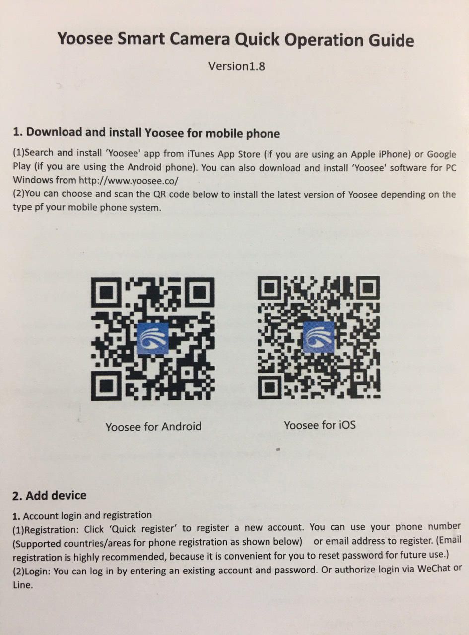 Mã QR App Yoosee trên sách hướng dẫn sử dụng